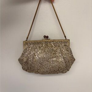 Vintage Art Deco French Brocade Brass Kisslock Clutch